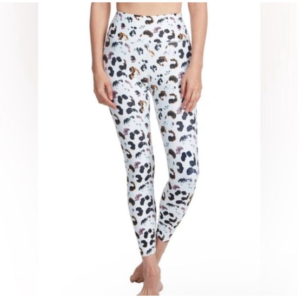 Sage Collective White Leopard animal print full length Leggings Size M